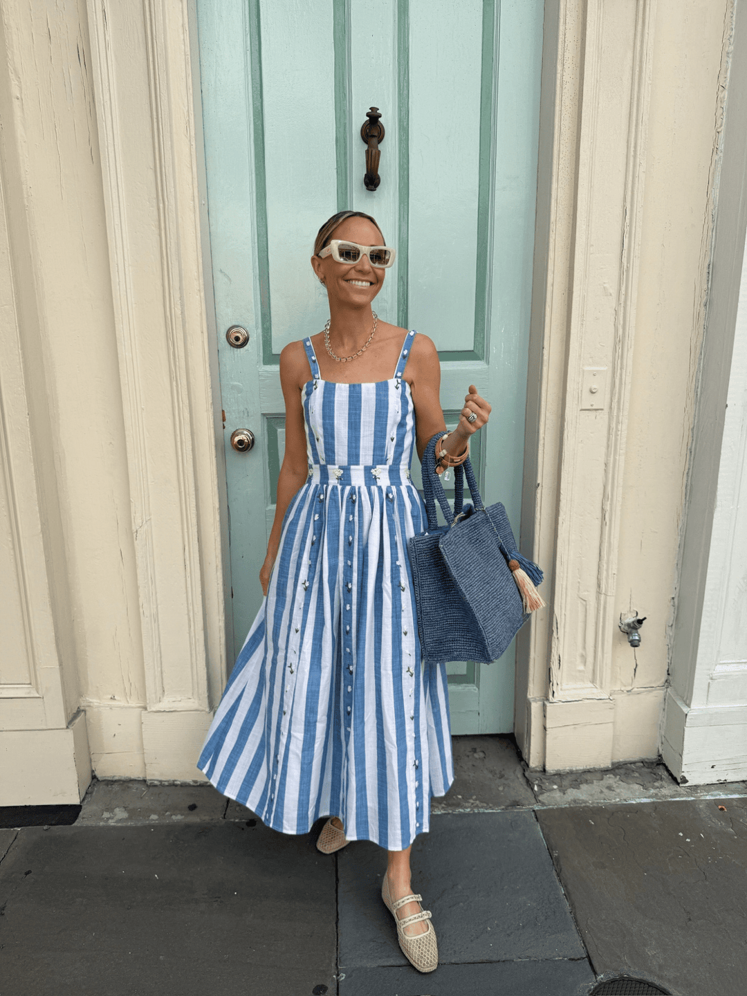Fanm Mon Dress Hulya Dress in Blue & White Stripes