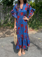 Fitzroy & Willa Dress Fitzroy & Willa | Soleil Flutter Dress in Beautiful Blue & Red