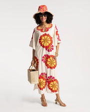 Frances Valentine Dress Frances Valentine | Delightful Sunrise Caftan in Oyster Multi Embroidery