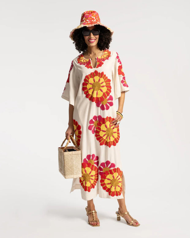 Frances Valentine Dress Frances Valentine | Delightful Sunrise Caftan in Oyster Multi Embroidery