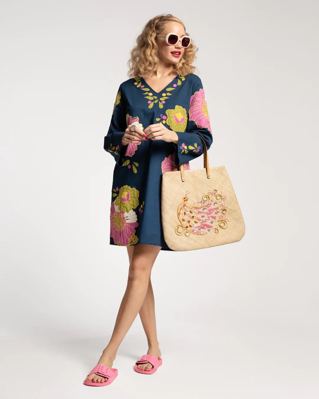 Frances Valentine Dress Frances Valentine | Goldie Tunic African Daisy in Navy Multi Embroidery