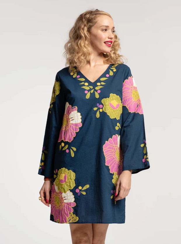 Frances Valentine Dress Frances Valentine | Goldie Tunic African Daisy in Navy Multi Embroidery