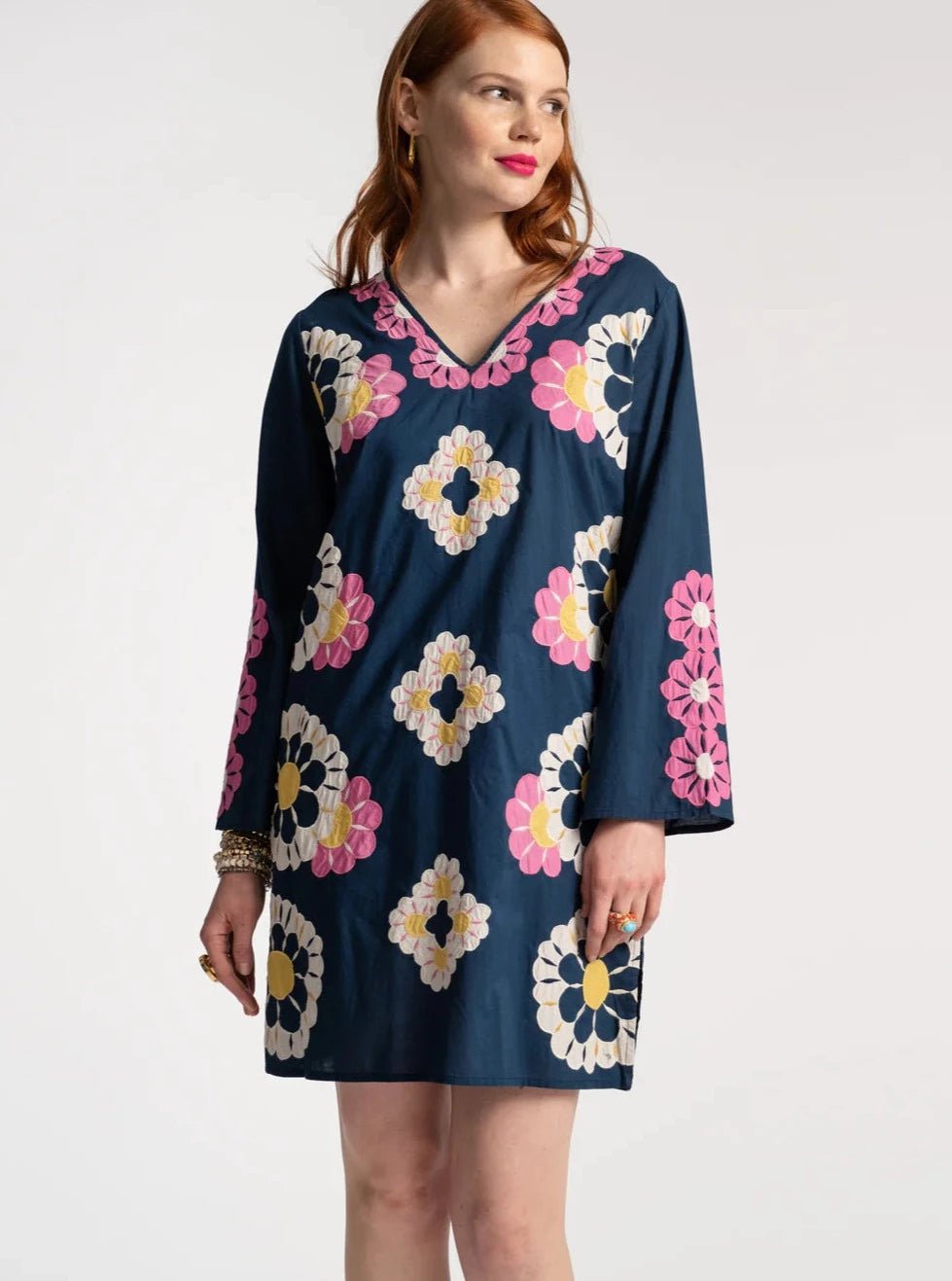 Frances Valentine Dress Frances Valentine | Goldie Tunic Sunrise in Navy Multi Embroidery