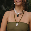 Fray Pearls Necklace Green Summer Necklace