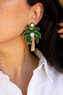 Gaby & Grace Earrings Green Palm Tree Beaded Earrings
