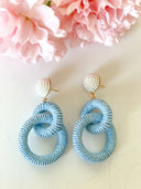 Gaby & Grace Earrings Nantucket Raffia Earrings in Carolina Blue and White