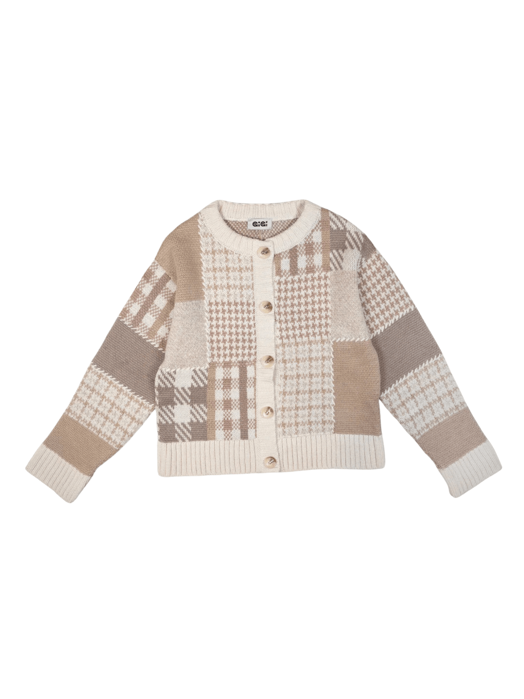 GiGi Knitwear Sweater Patchwork Cardigan in Multi Beige