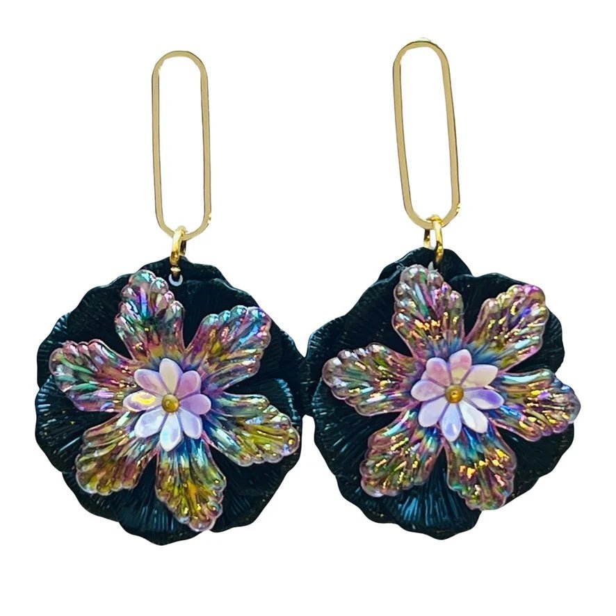 Holst + Lee Earrings Black Metal Flower Drop Earrings