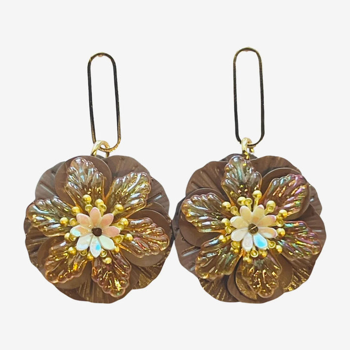 Holst + Lee Earrings Tan Metal Flower Drop Earrings