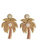Gold Palm Tree Beaded Earrings