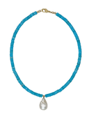 Blue Turquoise Layering Necklace with Freshwater Pearl Pendant
