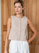 Button Front Wide Hem Top in Cafe Check