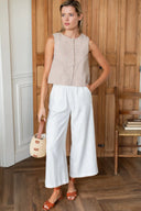 Button Front Wide Hem Top in Cafe Check