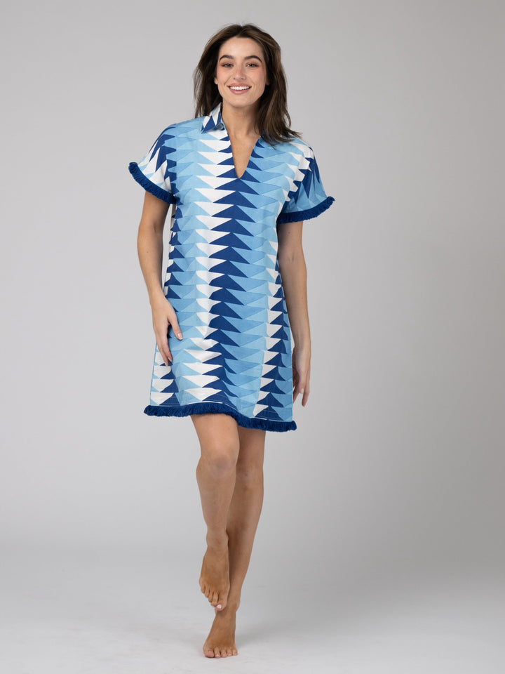The Beach Tunic | Ocean Blockprint Bagru Triangle