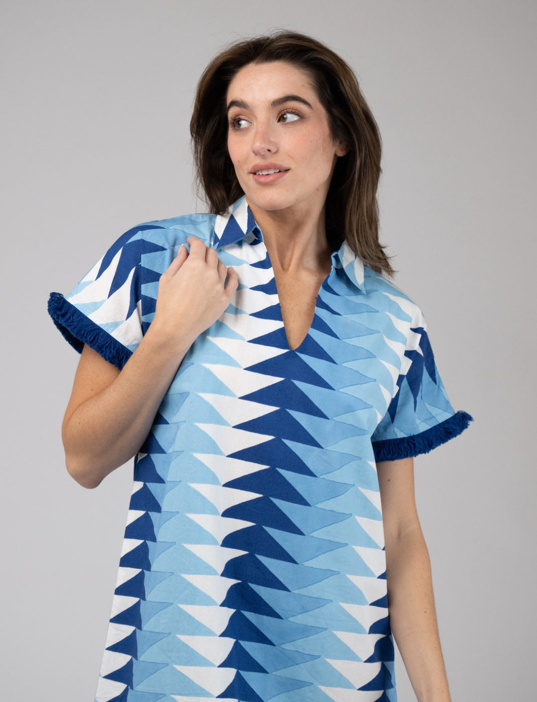 The Beach Tunic | Ocean Blockprint Bagru Triangle
