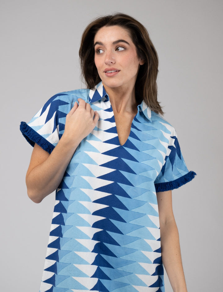 The Beach Tunic | Ocean Blockprint Bagru Triangle