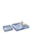 Inner Child Decorative Tray Nesting Scalloped Hand-Marbled Trays in Ocean Wave