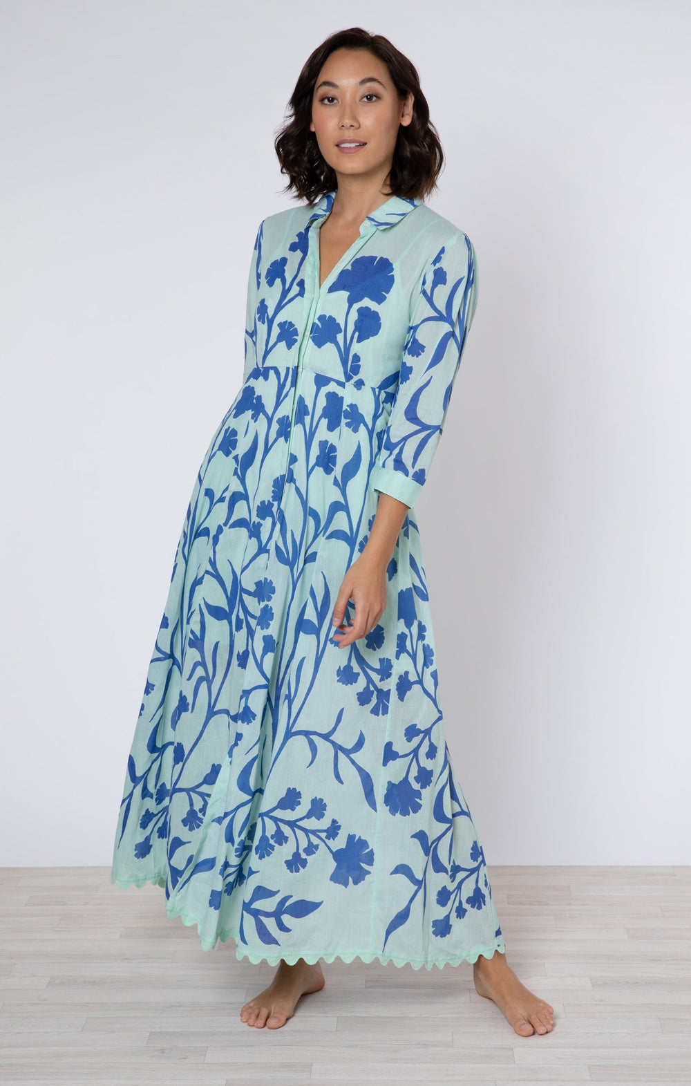 Juliet Dunn Dress Aqua / Blue Maxi Dress w/ Majorelle Print