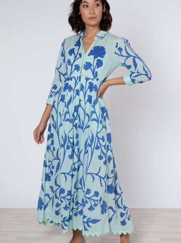 Juliet Dunn Dress Aqua / Blue Maxi Dress w/ Majorelle Print