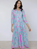 Juliet Dunn Dress Aqua & Fuchsia Maxi Dress