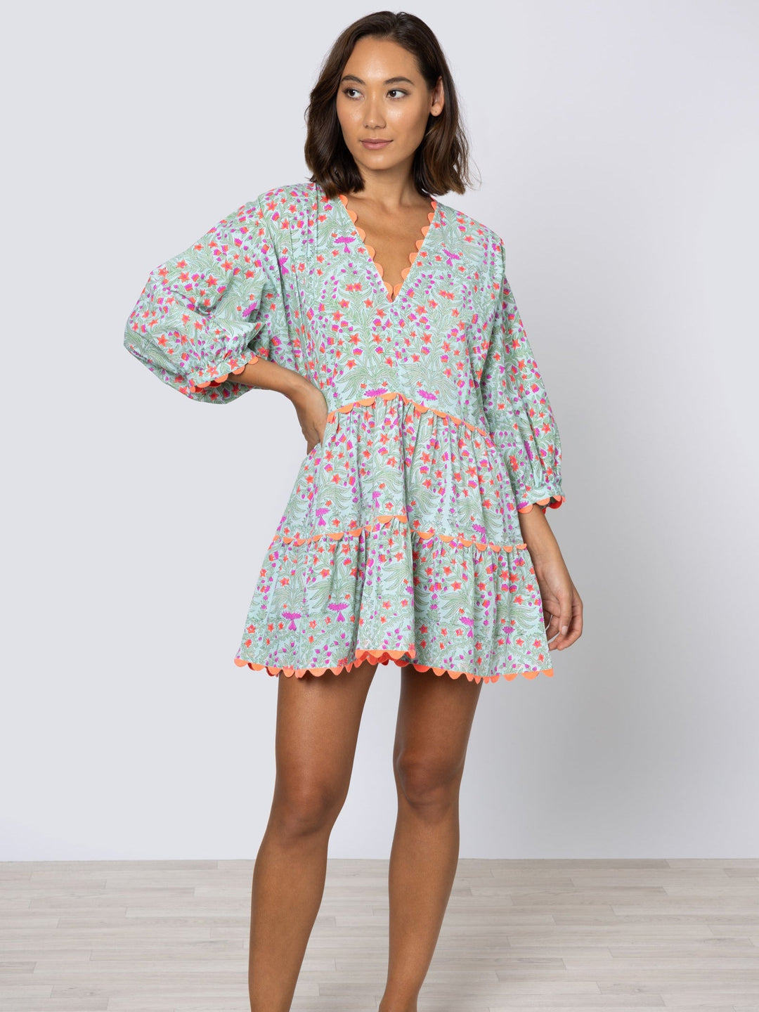 Juliet Dunn Dress Aqua & Neon Red Mini Dress