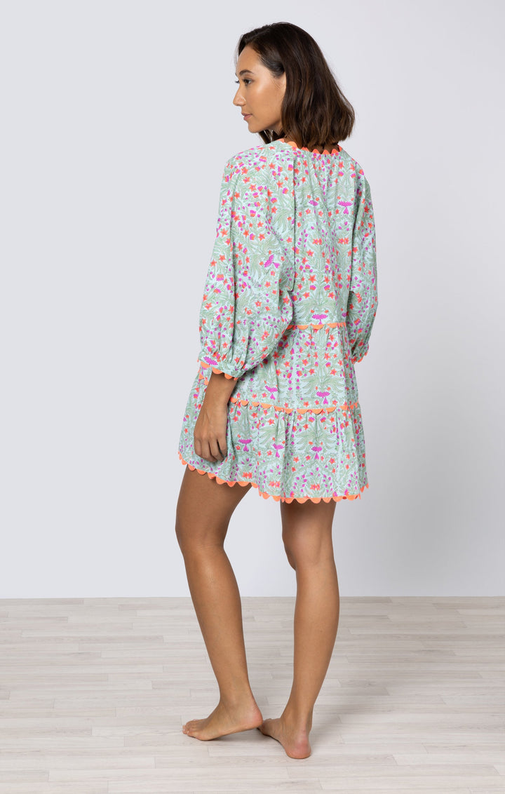 Juliet Dunn Dress Aqua & Neon Red Mini Dress
