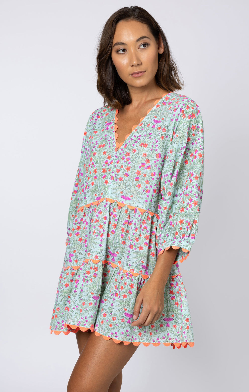 Juliet Dunn Dress Aqua & Neon Red Mini Dress