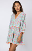 Juliet Dunn Dress Aqua & Neon Red Mini Dress