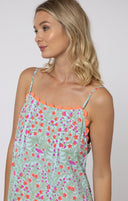 Juliet Dunn Dress Aqua & Neon Red Square Neck Maxi Dress