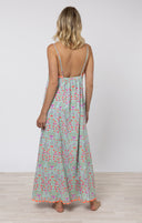 Juliet Dunn Dress Aqua & Neon Red Square Neck Maxi Dress