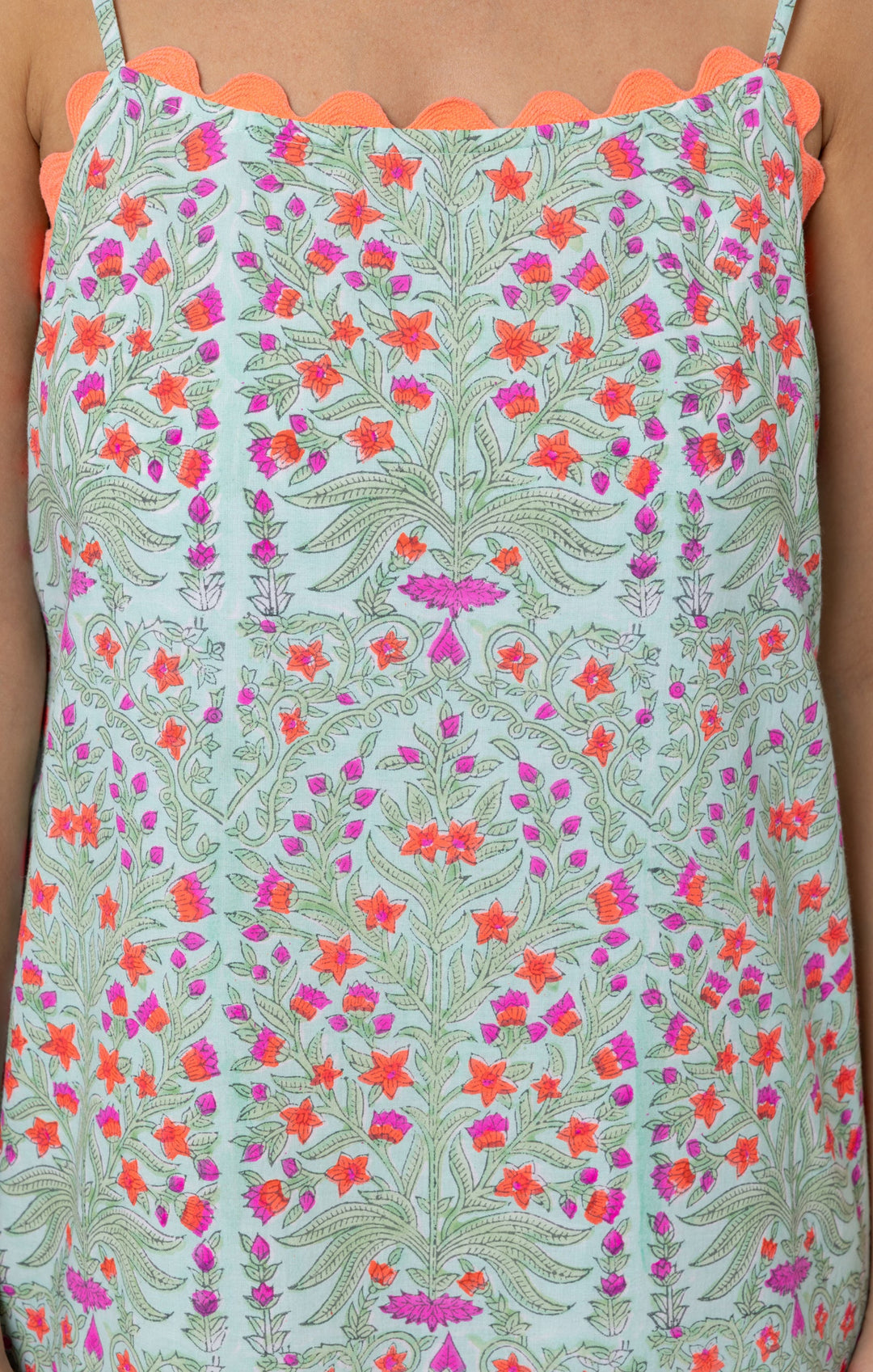 Juliet Dunn Dress Aqua & Neon Red Square Neck Maxi Dress