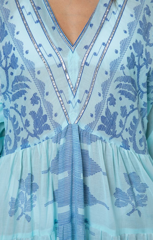 Juliet Dunn Dress Blue / Royal Blue Maxi Dress with Dhaka Print and Trim
