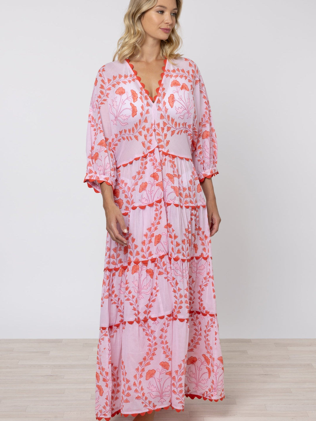 Juliet Dunn Dress Pale Pink & Red Loose Maxi Dress