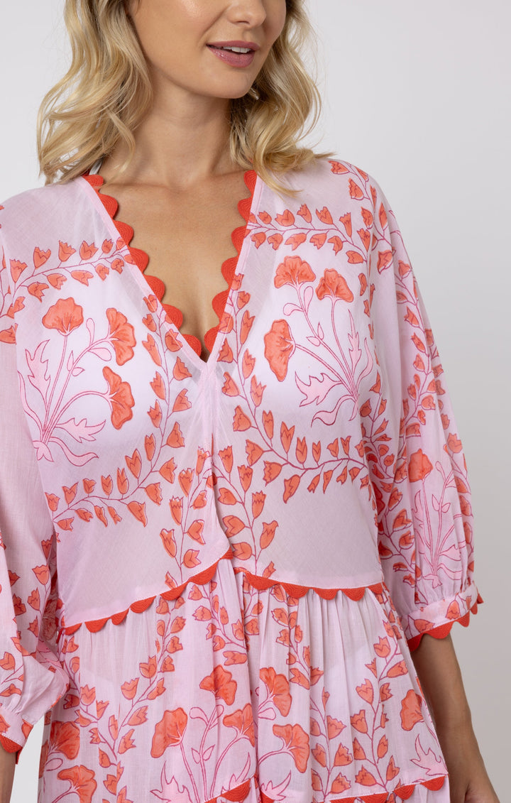 Juliet Dunn Dress Pale Pink & Red Loose Maxi Dress