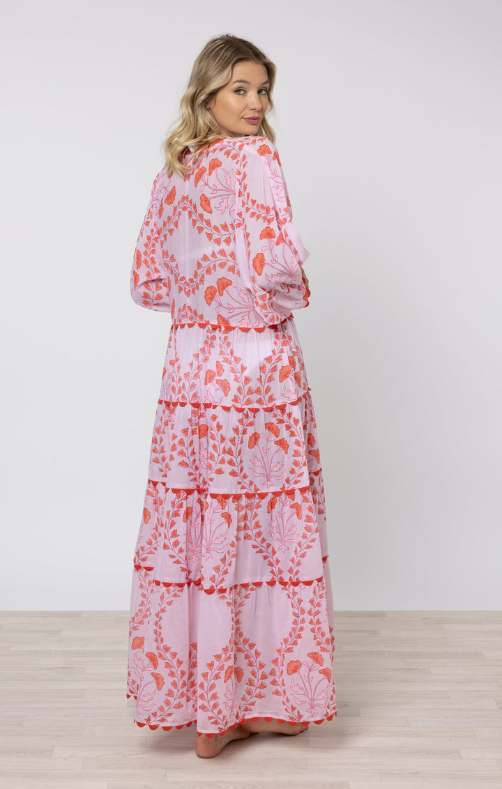 Juliet Dunn Dress Pale Pink & Red Loose Maxi Dress