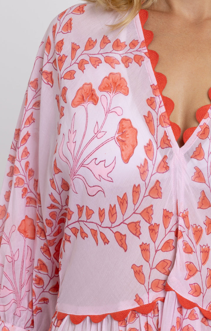 Juliet Dunn Dress Pale Pink & Red Loose Maxi Dress