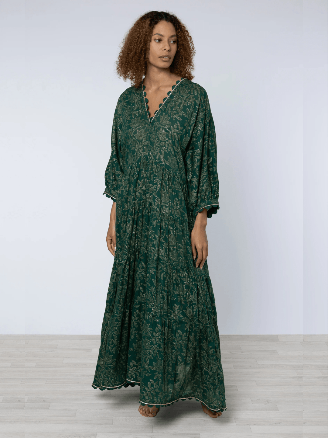 Juliet Dunn Dress Pine & Gold Maxi Dress