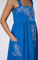 Juliet Dunn Dress Royal Blue / Candy Tie Shoulder Dress w/ Flower Embroidery