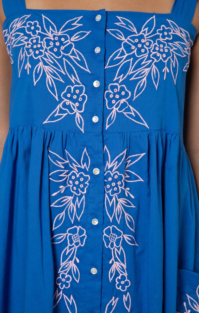 Royal Blue / Candy Tie Shoulder Dress w/ Flower Embroidery Size 3 / Blue Royal Blue / Candy Tie Shoulder Dress w/ Flower Embroidery Size 3 / Blue