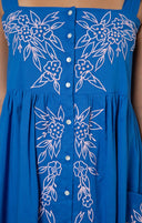 Juliet Dunn Dress Royal Blue / Candy Tie Shoulder Dress w/ Flower Embroidery