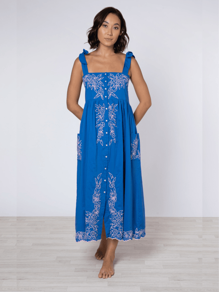 Royal Blue / Candy Tie Shoulder Dress w/ Flower Embroidery Size 3 / Blue
