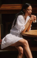 Juliet Dunn Dress White Blouson Dress with Embroidery