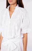 Juliet Dunn Dress White Blouson Dress with Embroidery