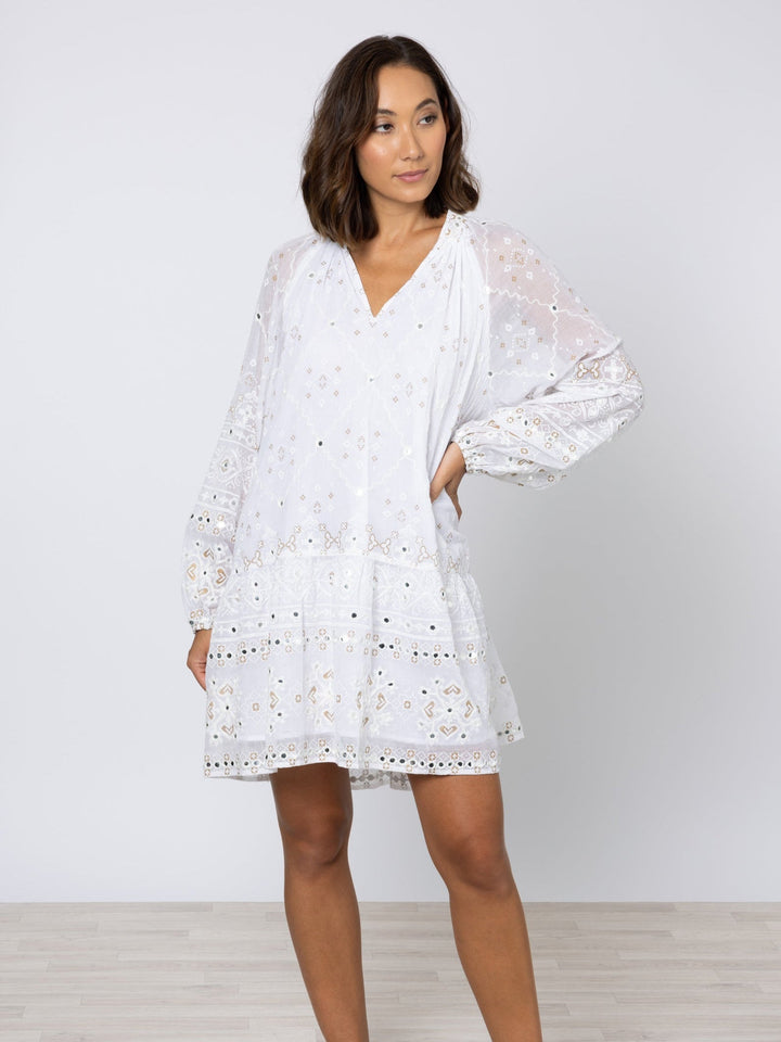Juliet Dunn Dress White Frill Tunic Mini Dress