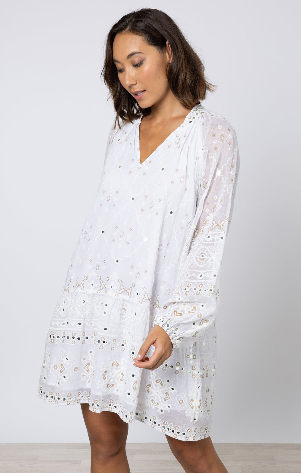 Juliet Dunn Dress White Frill Tunic Mini Dress