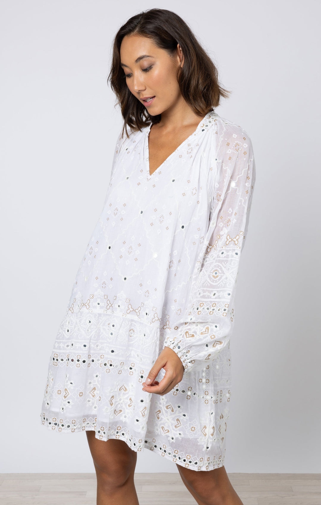 Juliet Dunn Dress White Frill Tunic Mini Dress