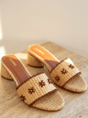 Kaanas Shoes Azai Beaded Raffia Heel in Brandy