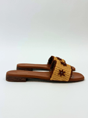 Kaanas Shoes Selah Beaded Raffia Slide in Brandy