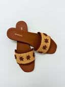 Kaanas Shoes Selah Beaded Raffia Slide in Brandy