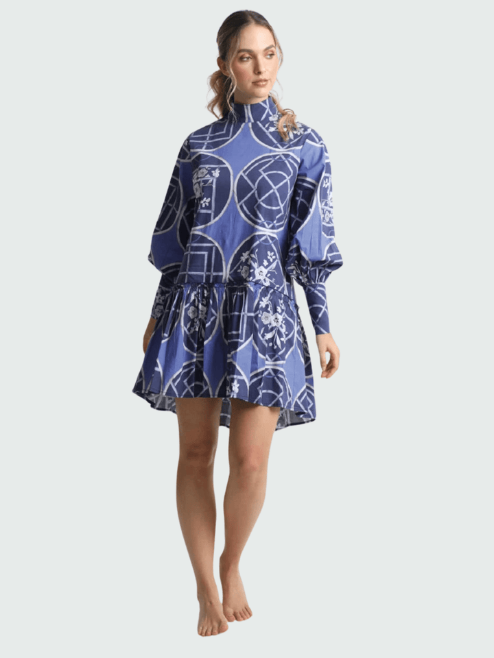 Kleid Dress Fiona Mini Dress in Blue Circles